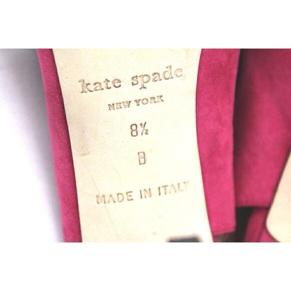 Kate Spade Crown Heels Fuchsia Suede w/ Crystal Bow Pink 8.5 B In Box/Bag $398 - Picture 4 of 12